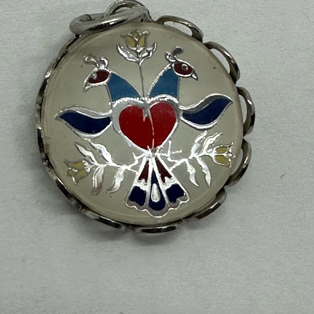 Vintage Sterling Silver PA Dutch Love Birds Bubble Good Luck Bracelet Charm 1.6